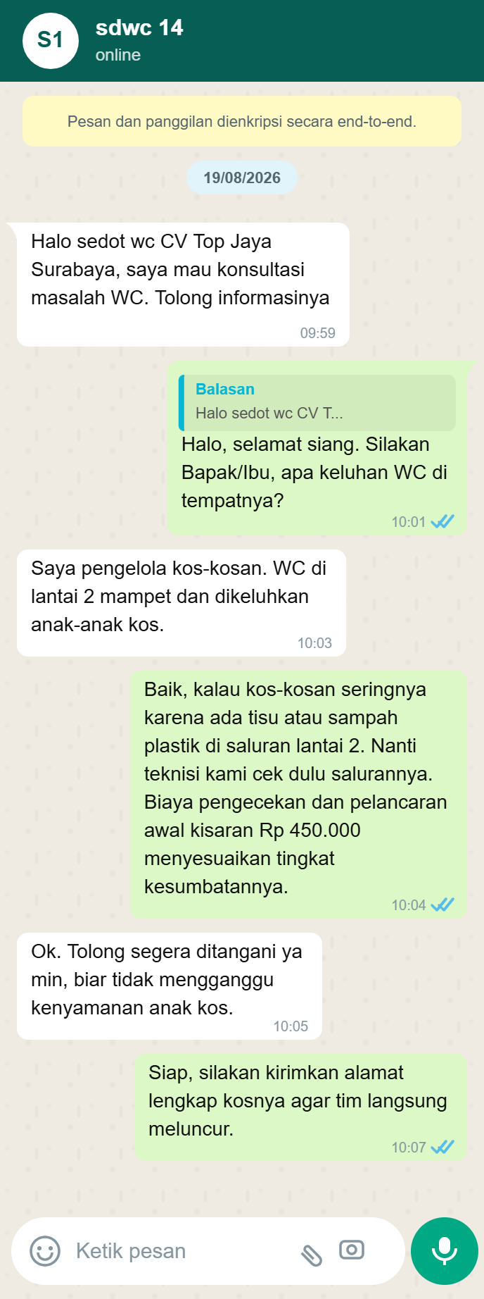 Testimoni WhatsApp Sedot WC Surabaya 3