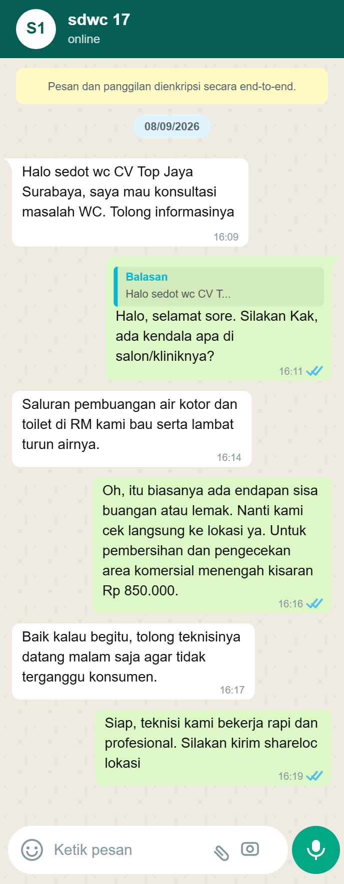 Testimoni WhatsApp Sedot WC Surabaya 6